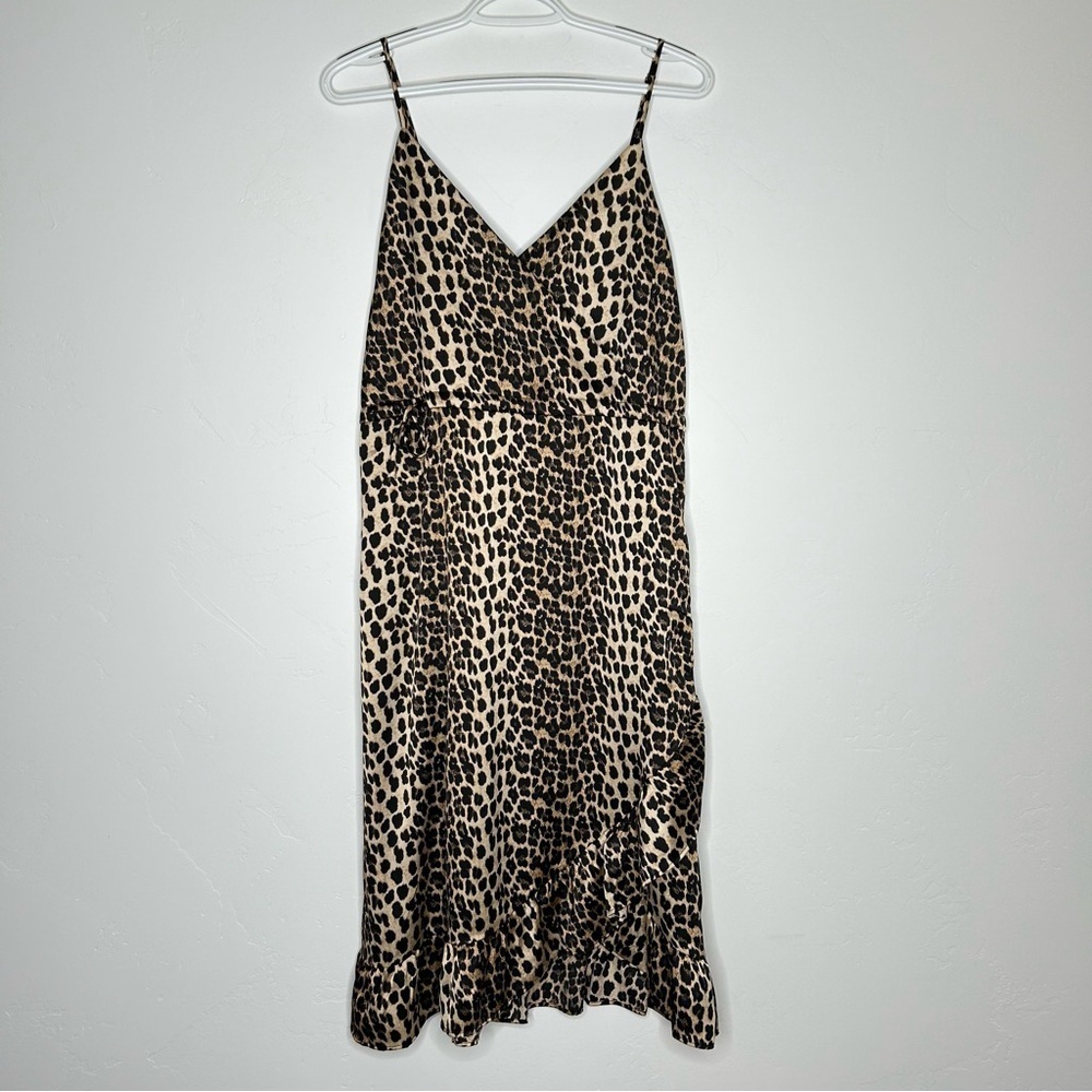 NWT L&B Leopard Satin Mini Dress Size Large Ruffles Festival Cocktail Party Boho